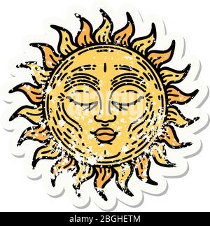 tatuaggio adesivo in stile tradizionale di un sole Illustrazione Vettoriale