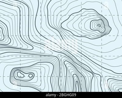 Contorno topografico, mappa vettoriale a linee con montagna. Illustrazione del rilievo topografico e cartografico geografico del terreno Illustrazione Vettoriale