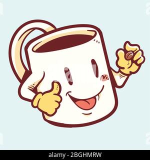 tazza di caffè cartoon contenente chicchi di caffè Illustrazione Vettoriale