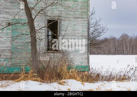 Casa colonica abbandonata nella parte orientale della penisola superiore, Michigan, USA [Nessuna proprietà rilasciata; disponibile solo per la licenza editoriale] Foto Stock