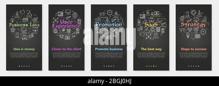 Vettore nero cinque banner verticali - idea e strategia di business Illustrazione Vettoriale