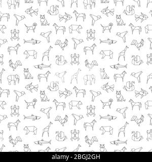 Linea di animali, uccelli e pesci sfondo senza cuciture modello. Illustrazione vettoriale Illustrazione Vettoriale