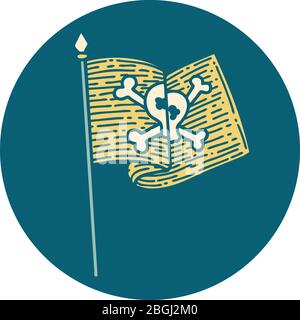 immagine iconica in stile tatuaggio della bandiera dei pirati Illustrazione Vettoriale