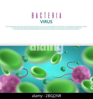 Banner o modello poster per virus Vector bacteria. Illustrazione del modello di volantino medico-sanitario Illustrazione Vettoriale