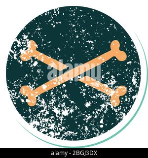 iconico adesivo in tatuaggio in stile stecker di ossa incrociate Illustrazione Vettoriale