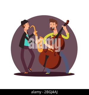 Icona flat vettoriale classico duetto strumentale musicisti cartoni animati personaggi isolato illustrazione Illustrazione Vettoriale