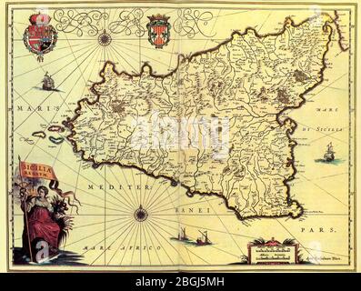 Mappa-storica-della-Sicilia-bjs-1. Foto Stock