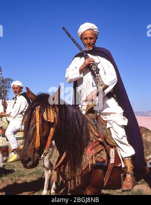 Esposizione di equitazione al Fantasia Show, Agadir, regione di Souss-massa-Draâ, Marocco Foto Stock