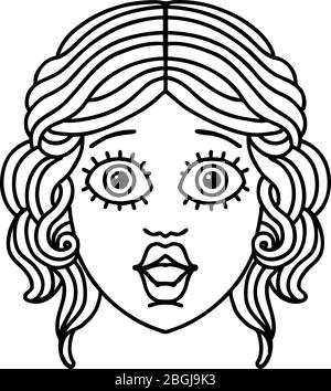 tatuaggio in stile linea nera del viso femminile Illustrazione Vettoriale