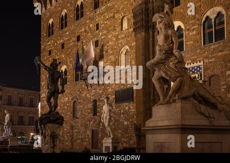 Piazza della Signoria. Scatto notturno. Firenze, Italia. Foto Stock