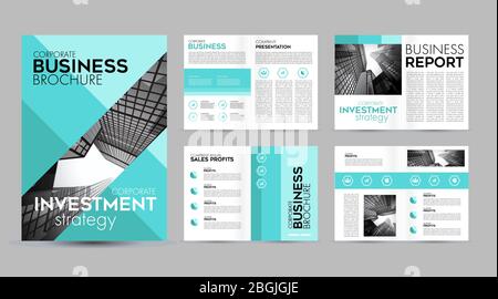 Pagina di layout del modello di brochure per la società commerciale. Brochure presentazione creativa del design Illustrazione vettoriale. Illustrazione Vettoriale