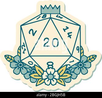 adesivo di tatuaggio in stile tradizionale di un d20 Illustrazione Vettoriale