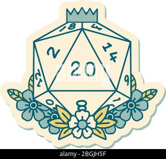 adesivo di tatuaggio in stile tradizionale di un d20 Illustrazione Vettoriale