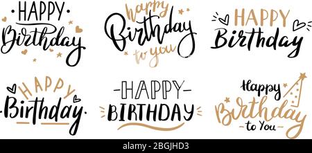 Buon compleanno concetto di celebrazione. Messaggio di benvenuto per la festa di compleanno con elementi di disegno a mano per la celebrazione, decorativo cartoline di auguri vettoriale Illustrazione Vettoriale