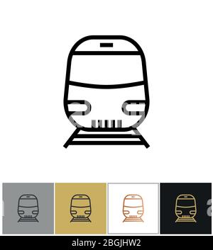 Icona del treno, cartello dei trasporti ferroviari o simbolo della metropolitana su sfondi bianchi e neri. Illustrazione vettoriale Illustrazione Vettoriale