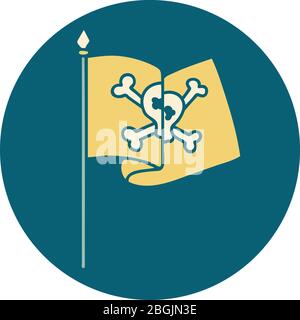 immagine iconica in stile tatuaggio di una bandiera pirata Illustrazione Vettoriale