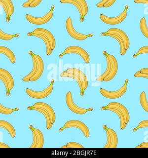 Dolce frutta giallo banane senza cuciture motivo vettoriale. Banana alimentare sfondo, esotica tropicale matura illustrazione Illustrazione Vettoriale