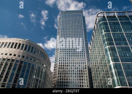 Tower Stainless Steel Architecture 1980 One Canada Square Canary Wharf, London E14 5AB di Cesar pelli & Associates Foto Stock