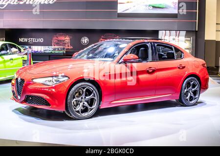 Bruxelles, Belgio, 2020 gennaio Alfa Romeo Giulia (952), Brussels Motor Show, norme sulle emissioni Euro 6d, auto prodotta dall'italiana Alfa Romeo Foto Stock