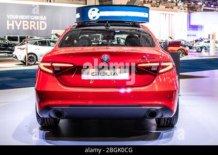 Bruxelles, Belgio, 2020 gennaio Alfa Romeo Giulia (952), Brussels Motor Show, norme sulle emissioni Euro 6d, auto prodotta dall'italiana Alfa Romeo Foto Stock