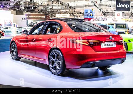 Bruxelles, Belgio, 2020 gennaio Alfa Romeo Giulia (952), Brussels Motor Show, norme sulle emissioni Euro 6d, auto prodotta dall'italiana Alfa Romeo Foto Stock