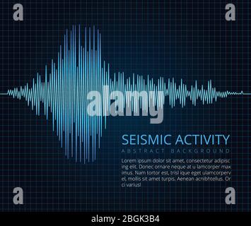 Grafico delle onde di frequenza del terremoto, attività sismica. Contesto scientifico astratto vettoriale. Diagramma sismografo, illustrazione dell'ampiezza delle vibrazioni Illustrazione Vettoriale
