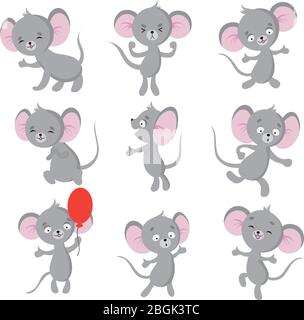 Mouse carino. Topi cartone animato in casa. Caratteri isolati dal vettore. Animale di topo, mammifero roditore, illustrazione comica di topi Illustrazione Vettoriale