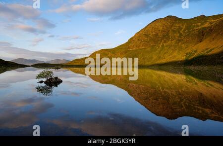 Harrison Stickle riflesso in Stickle Tarn, Lake District Foto Stock