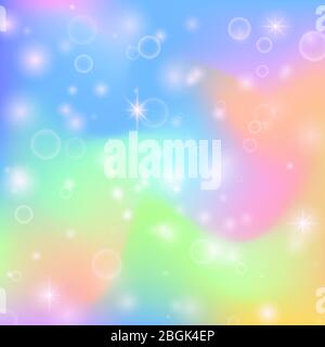Fiaba principessa arcobaleno sfondo carino con stelle magiche e texture perla. Multicolore fantasy astratto vettore olografico in stile fantasy fiabesco, futuristico gradiente illustrazione Illustrazione Vettoriale