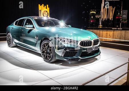 Bruxelles, Belgio, 2020 gennaio BMW Serie 8 M850i xDrive, Salone di Bruxelles, 2a generazione, G16, anno modello 2020, 8-class quattro porte Gran Coupé BMW auto Foto Stock