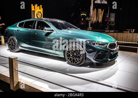 Bruxelles, Belgio, 2020 gennaio BMW Serie 8 M850i xDrive, Salone di Bruxelles, 2a generazione, G16, anno modello 2020, 8-class quattro porte Gran Coupé BMW auto Foto Stock