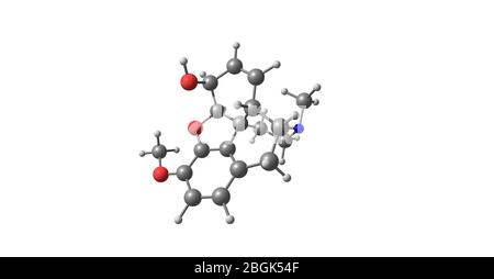 La codeina è un oppiaceo usato per trattare il dolore, come un medicinale per la tosse e per la diarrea. illustrazione 3d Foto Stock