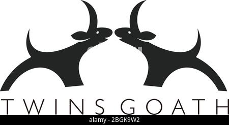 Capra gemella, logo Goat per ispirazione di design del logo animale Illustrazione Vettoriale