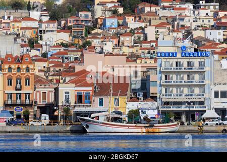 Porto Sud, Città di Mitilini, Isola di Lesbos, Grecia, Europa Foto Stock