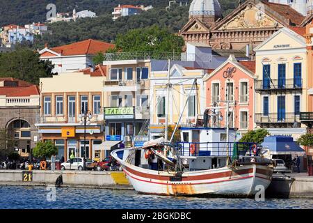 Porto Sud, Città di Mitilini, Isola di Lesbos, Grecia, Europa Foto Stock