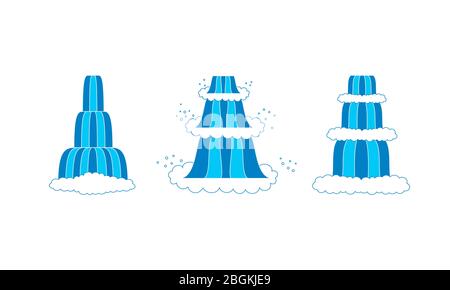 Cascata set. Icone blu colorate isolate su sfondo bianco. Illustrazione vettoriale. Illustrazione Vettoriale