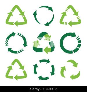 Simbolo di riciclaggio di fondi ecologicamente puri, serie di frecce verdi Illustrazione Vettoriale
