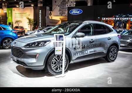 Bruxelles, Belgio, 2020 gennaio Ford Kuga Ecosblue Hybrid SUV, Brussels Motor Show, piattaforma C2, 3a generazione, auto prodotta da Ford Motor Company Foto Stock