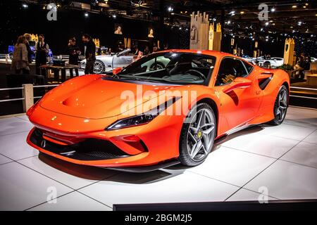 Bruxelles, Belgio, 2020 gennaio Ferrari F8 Tributo, Brussels Motor Show, auto sportiva di media engined prodotta dal produttore italiano Ferrari Foto Stock