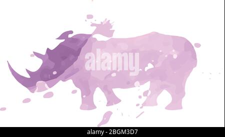 Illustrazione vettoriale rhinoceros porpora acquerello Illustrazione Vettoriale