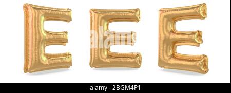 Lettera maiuscola E. maiuscola. Palloncino gonfiabile oro su sfondo. Rendering 3D Foto Stock