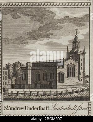 Sant'Andrea sotto il fusto, S. Maria Axe. Città di Londra chiesa. PICCOLA. THORNTON 1784 Foto Stock