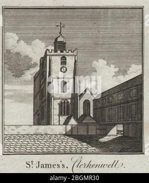 Vecchia chiesa di San Giacomo, Clerkenwell. PICCOLA. THORNTON 1784 stampa antica Foto Stock