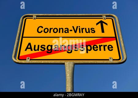 Composizione digitale, immagine simbolica, simbolo del nome della località, eliminazione o allentamento del divieto di contatto e del coprifuoco, Coronavirus, Covid-19, Germania Foto Stock