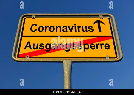 Composizione digitale, immagine simbolica, simbolo del nome della località, eliminazione o allentamento del divieto di contatto e del coprifuoco, Coronavirus, Covid-19, Germania Foto Stock