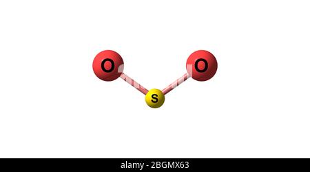 L'anidride solforosa o l'anidride solforosa è il composto chimico di formula S02. L'anidride solforosa è un gas tossico. illustrazione 3d Foto Stock