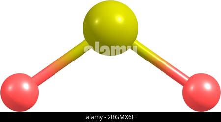 L'anidride solforosa o l'anidride solforosa è il composto chimico di formula S02. L'anidride solforosa è un gas tossico. illustrazione 3d Foto Stock