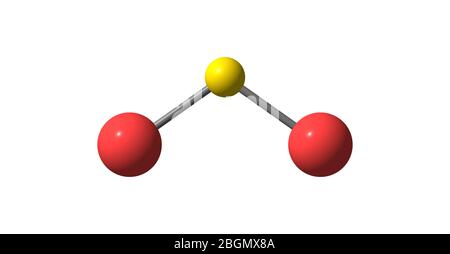 L'anidride solforosa o l'anidride solforosa è il composto chimico di formula S02. L'anidride solforosa è un gas tossico. illustrazione 3d Foto Stock