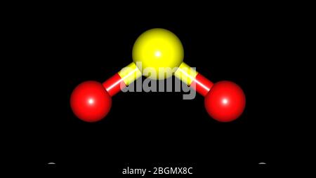 L'anidride solforosa o l'anidride solforosa è il composto chimico di formula S02. L'anidride solforosa è un gas tossico. illustrazione 3d Foto Stock