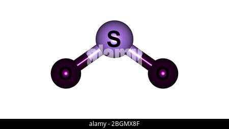 L'anidride solforosa o l'anidride solforosa è il composto chimico di formula S02. L'anidride solforosa è un gas tossico. illustrazione 3d Foto Stock